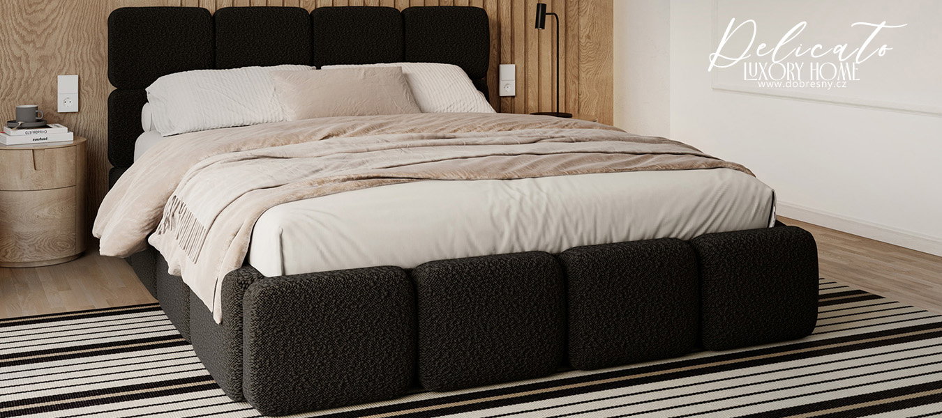 Čalúnená posteľ DELICATO 160x200 cm Čierna Boucle s úložným priestorom kovový rošt