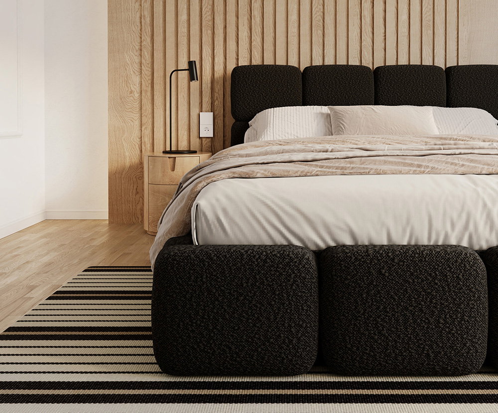 Čalúnená posteľ DELICATO 160x200 cm Čierna Boucle s úložným priestorom kovový rošt