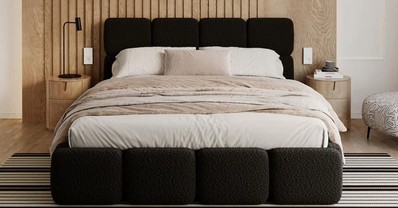 Čalouněná postel DELICATO 160x200 cm Černá Boucle s úložným prostorem kovový rošt