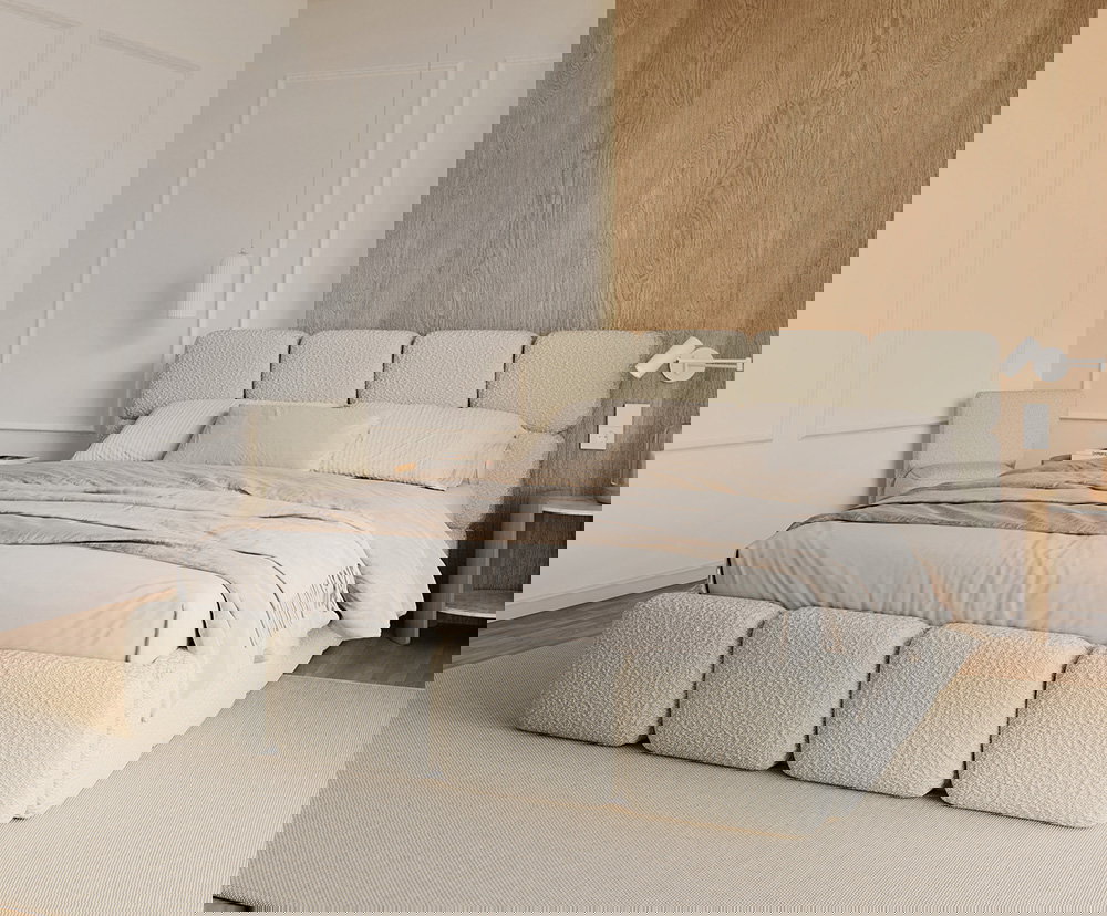 Čalúnená posteľ DELICATO 140x200 cm Béžová Boucle s úložným priestorom kovový rošt