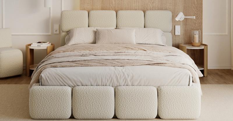 Čalouněná postel DELICATO 140x200 cm Béžová Boucle s úložným prostorem kovový rošt