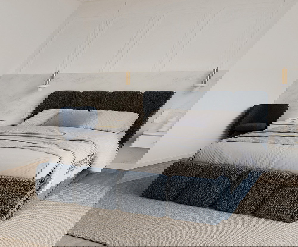 Čalúnená posteľ DELICATO 140x200 cm Modrá Boucle s úložným priestorom kovový rošt