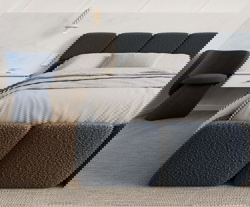 Čalúnená posteľ DELICATO 140x200 cm Modrá Boucle s úložným priestorom kovový rošt