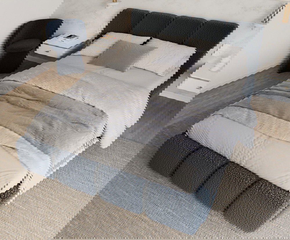 Čalúnená posteľ DELICATO 140x200 cm Modrá Boucle s úložným priestorom kovový rošt