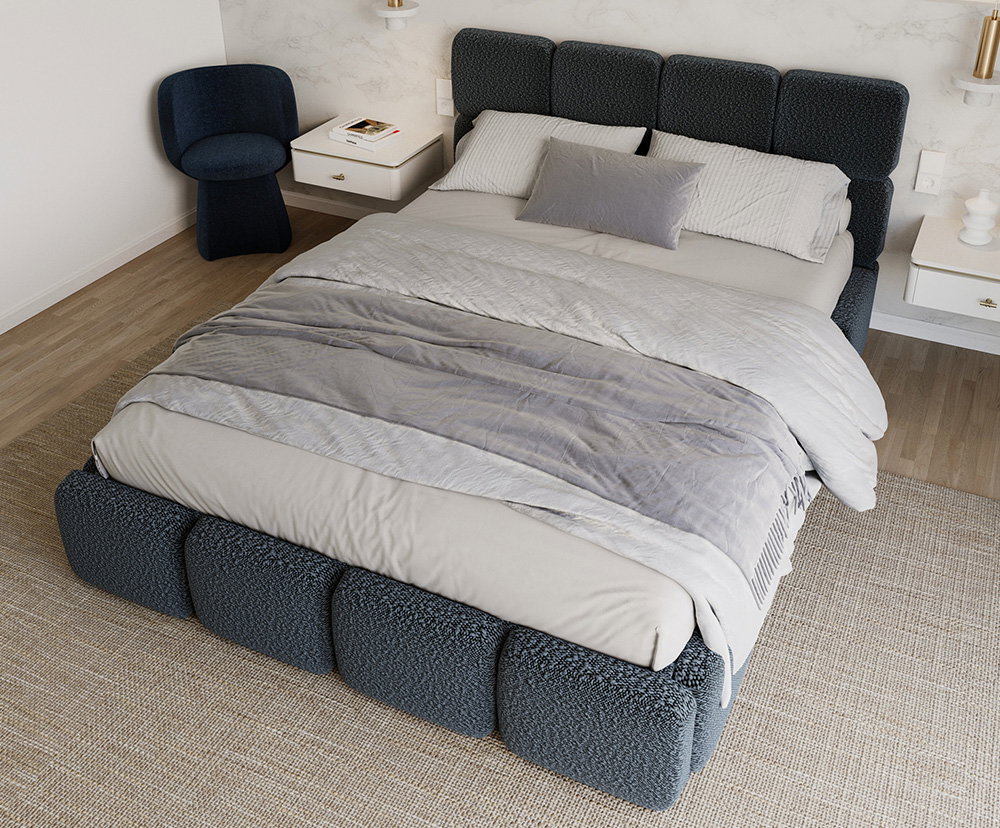 Čalúnená posteľ DELICATO 180x200 cm Modrá Boucle s úložným priestorom kovový rošt