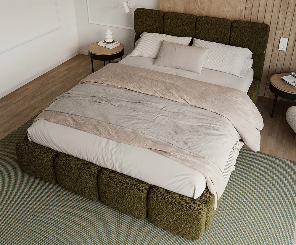 Čalouněná postel DELICATO 180x200 cm Zelená Boucle s úložným prostorem kovový rošt