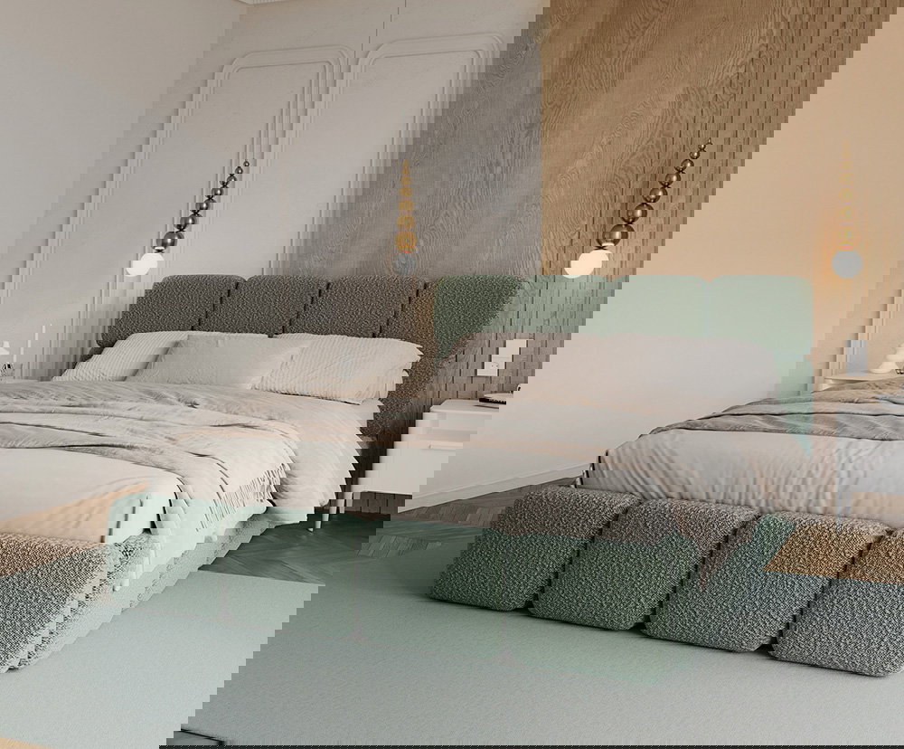 Čalúnená posteľ DELICATO 140x200 cm Tyrkysová Boucle s úložným priestorom kovový rošt