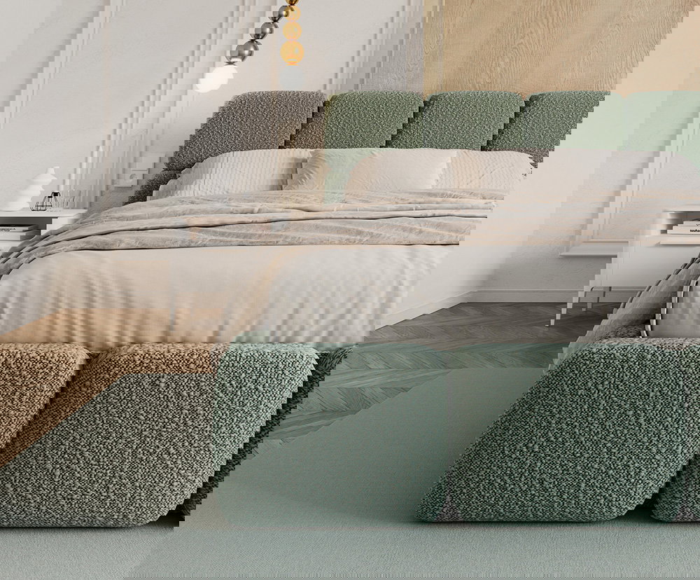 Čalúnená posteľ DELICATO 140x200 cm Tyrkysová Boucle s úložným priestorom kovový rošt