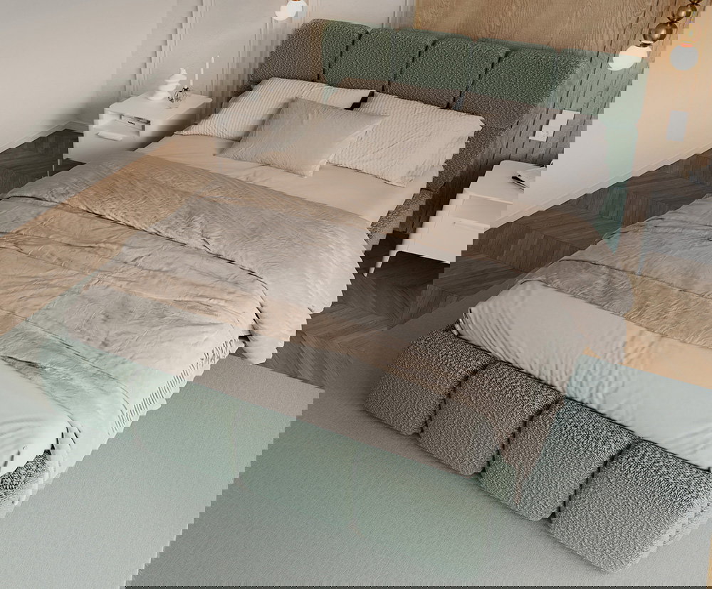 Čalúnená posteľ DELICATO 140x200 cm Tyrkysová Boucle s úložným priestorom kovový rošt