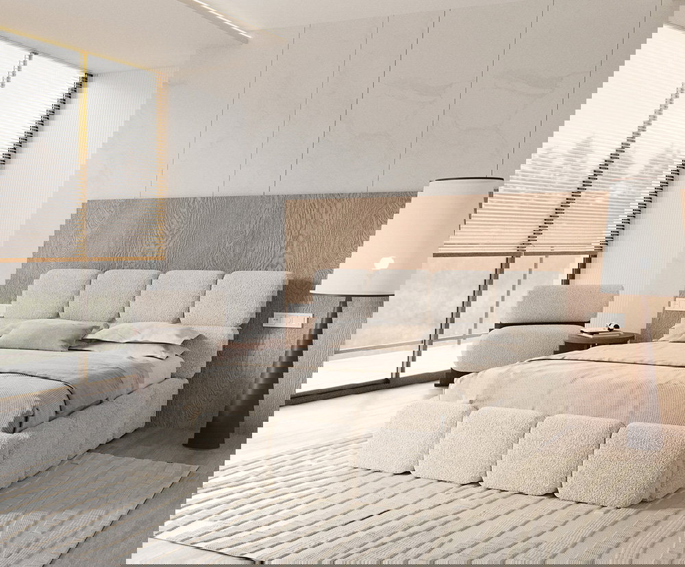 Čalúnená posteľ DELICATO 140x200 cm Biela Cleo s úložným priestorom kovový rošt