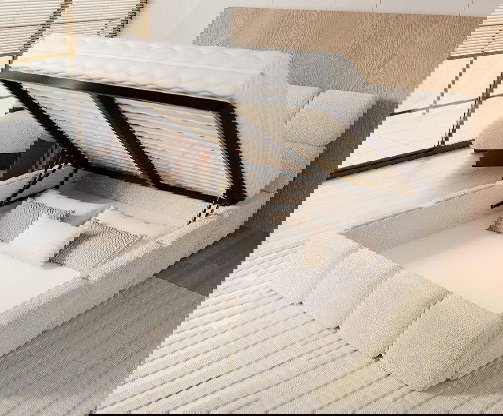 Čalúnená posteľ DELICATO 140x200 cm Biela Cleo s úložným priestorom kovový rošt