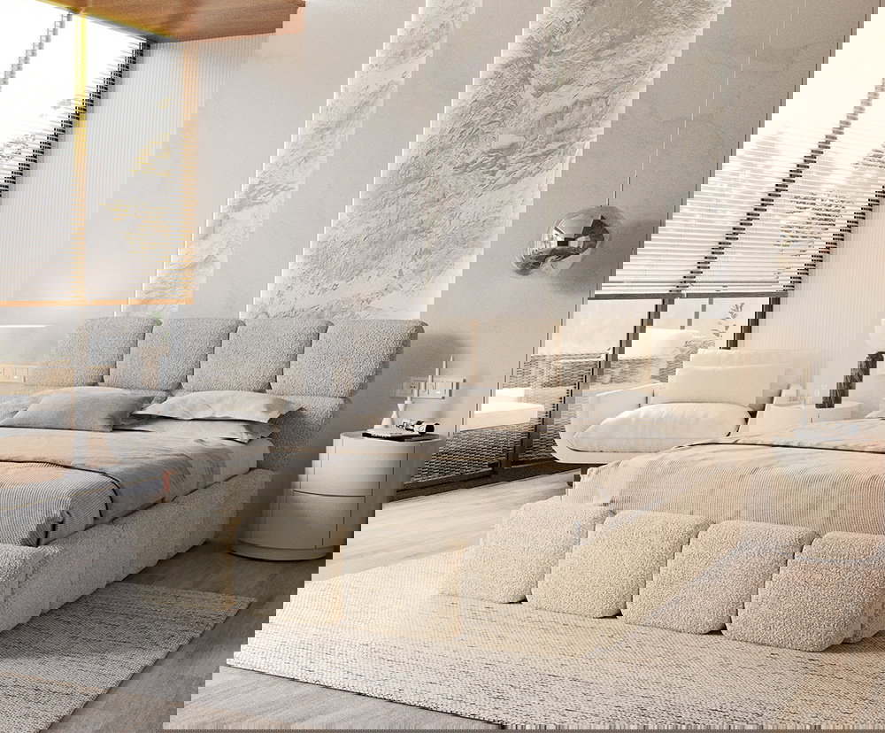 Čalúnená posteľ DELICATO 140x200 cm Krémová Cleo s úložným priestorom kovový rošt