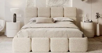 Čalouněná postel DELICATO 140x200 cm Krémová Cleo s úložným prostorem kovový rošt