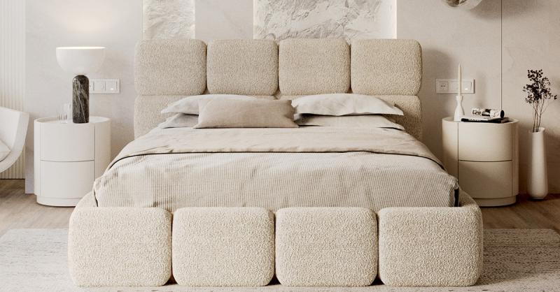 Čalouněná postel DELICATO 140x200 cm Krémová Cleo s úložným prostorem kovový rošt