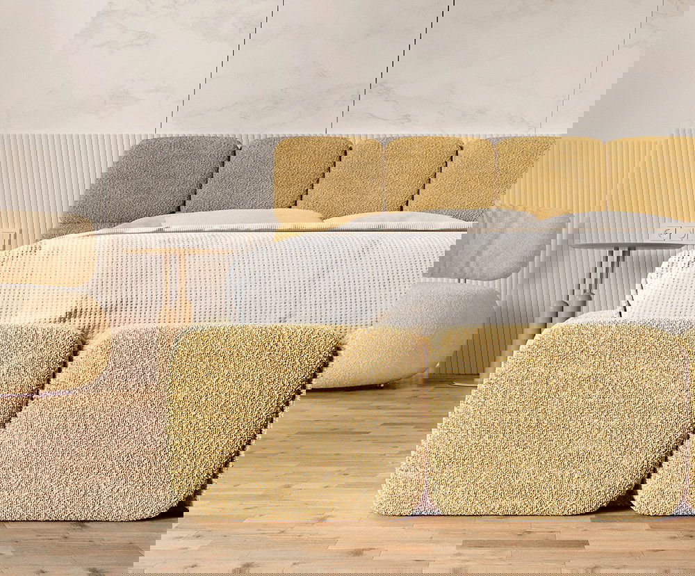 Čalúnená posteľ DELICATO 140x200 cm Žltá Cleo s úložným priestorom kovový rošt