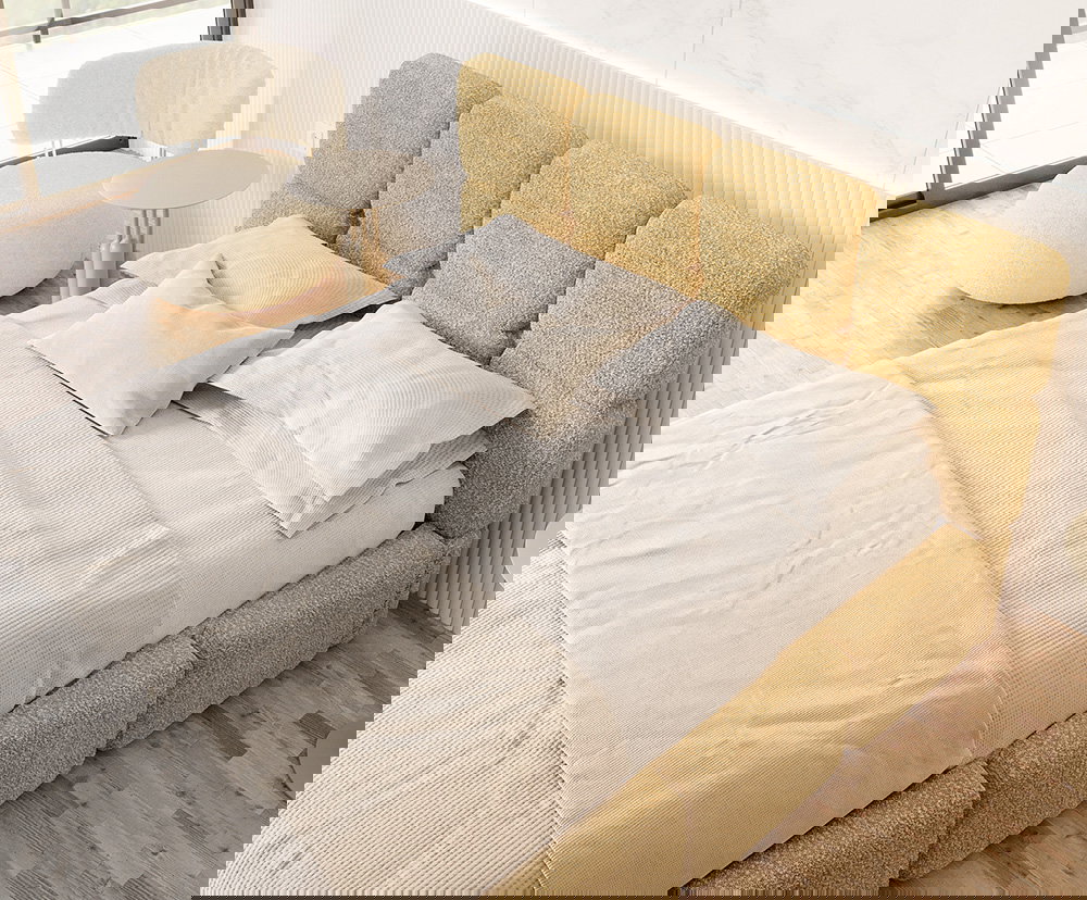 Čalúnená posteľ DELICATO 140x200 cm Žltá Cleo s úložným priestorom kovový rošt