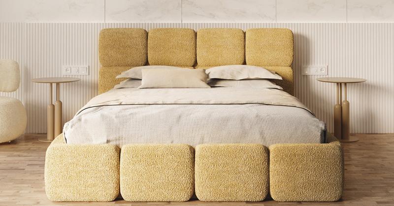 Čalouněná postel DELICATO 180x200 cm Žlutá Cleo s úložným prostorem kovový rošt