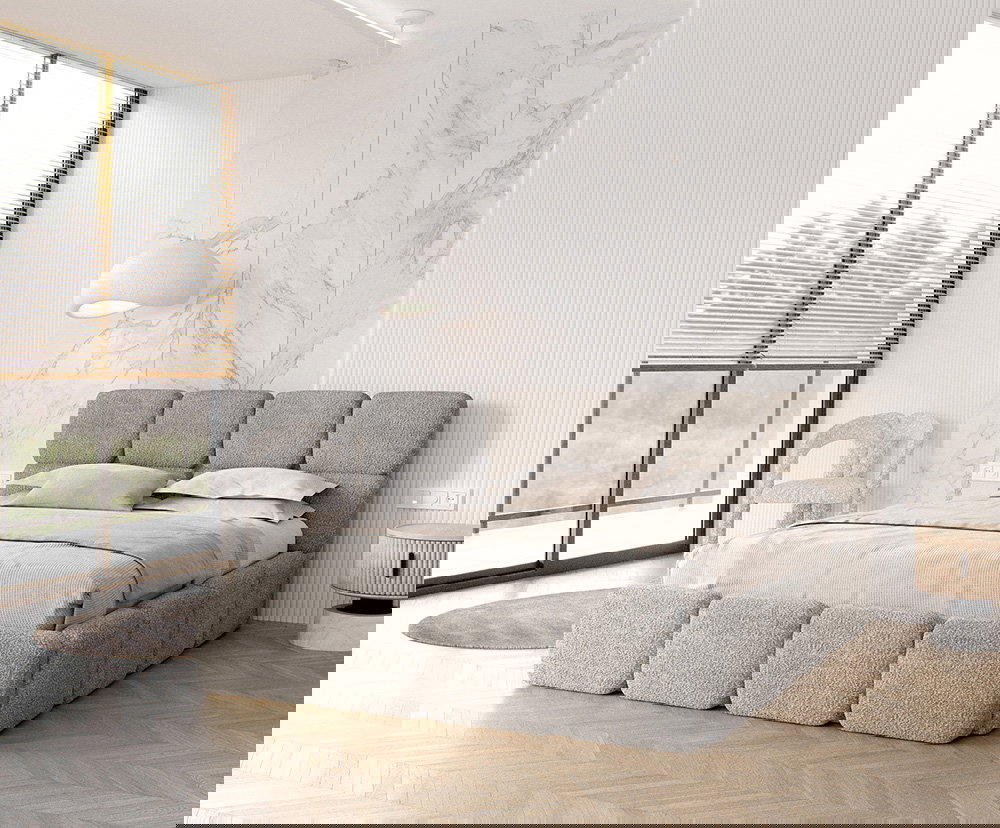 Čalúnená posteľ DELICATO 140x200 cm Sivá Cleo s úložným priestorom kovový rošt