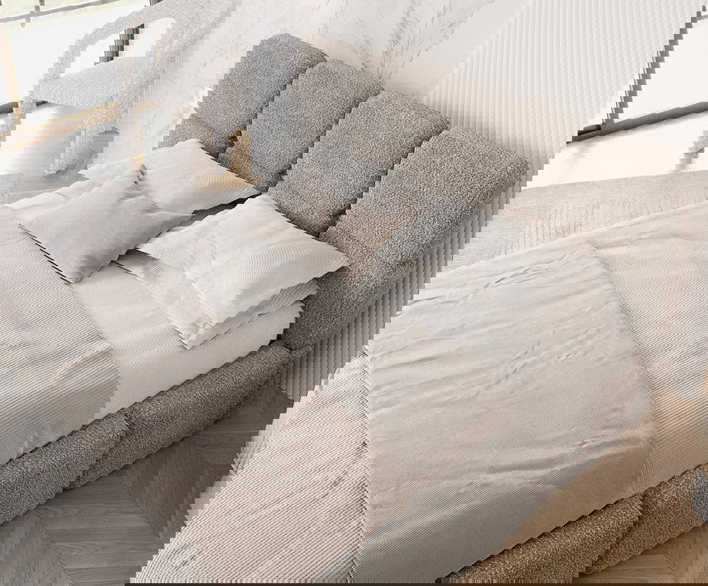 Čalúnená posteľ DELICATO 140x200 cm Sivá Cleo s úložným priestorom kovový rošt