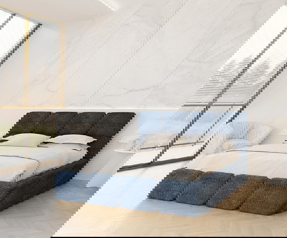 Čalúnená posteľ DELICATO 140x200 cm Modrá Cleo s úložným priestorom kovový rošt