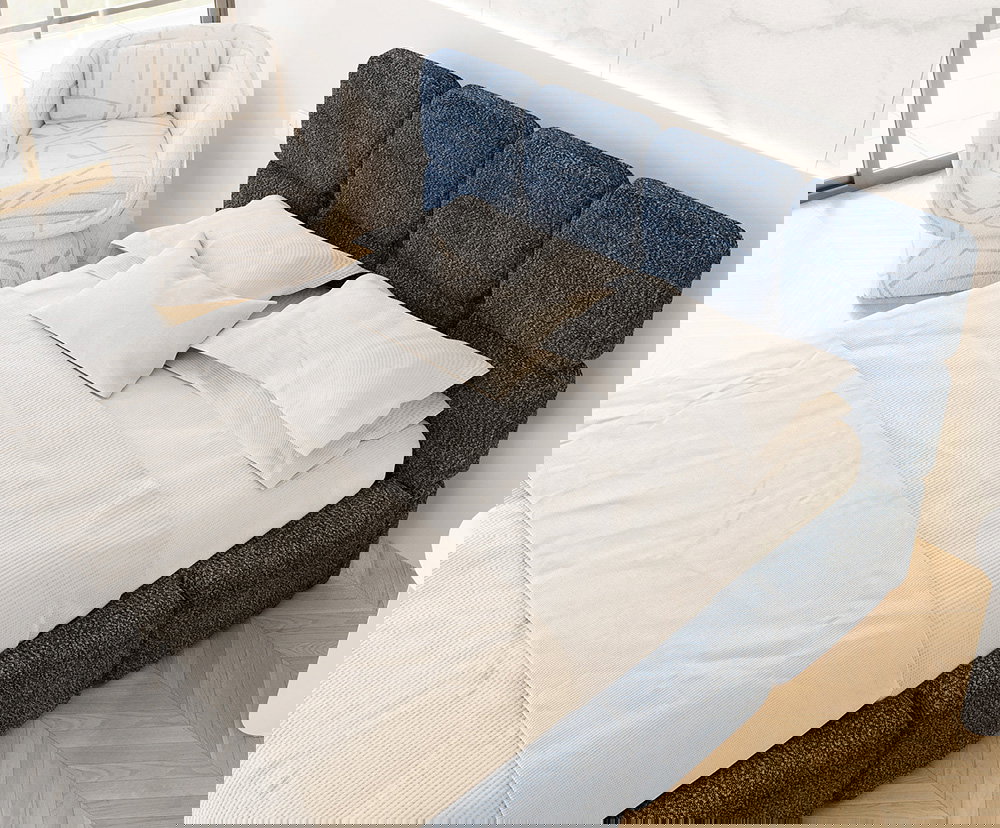 Čalúnená posteľ DELICATO 140x200 cm Modrá Cleo s úložným priestorom kovový rošt