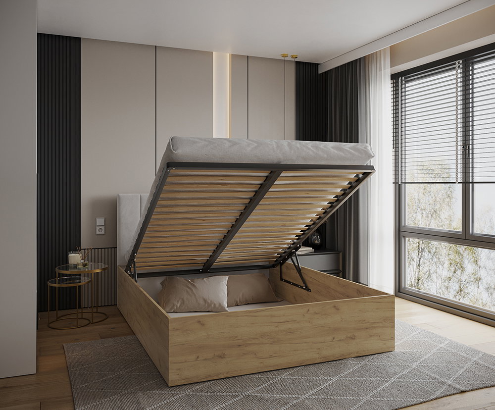 Čalúnená posteľ GRENADA 90x200 cm so zdvižným roštom biela