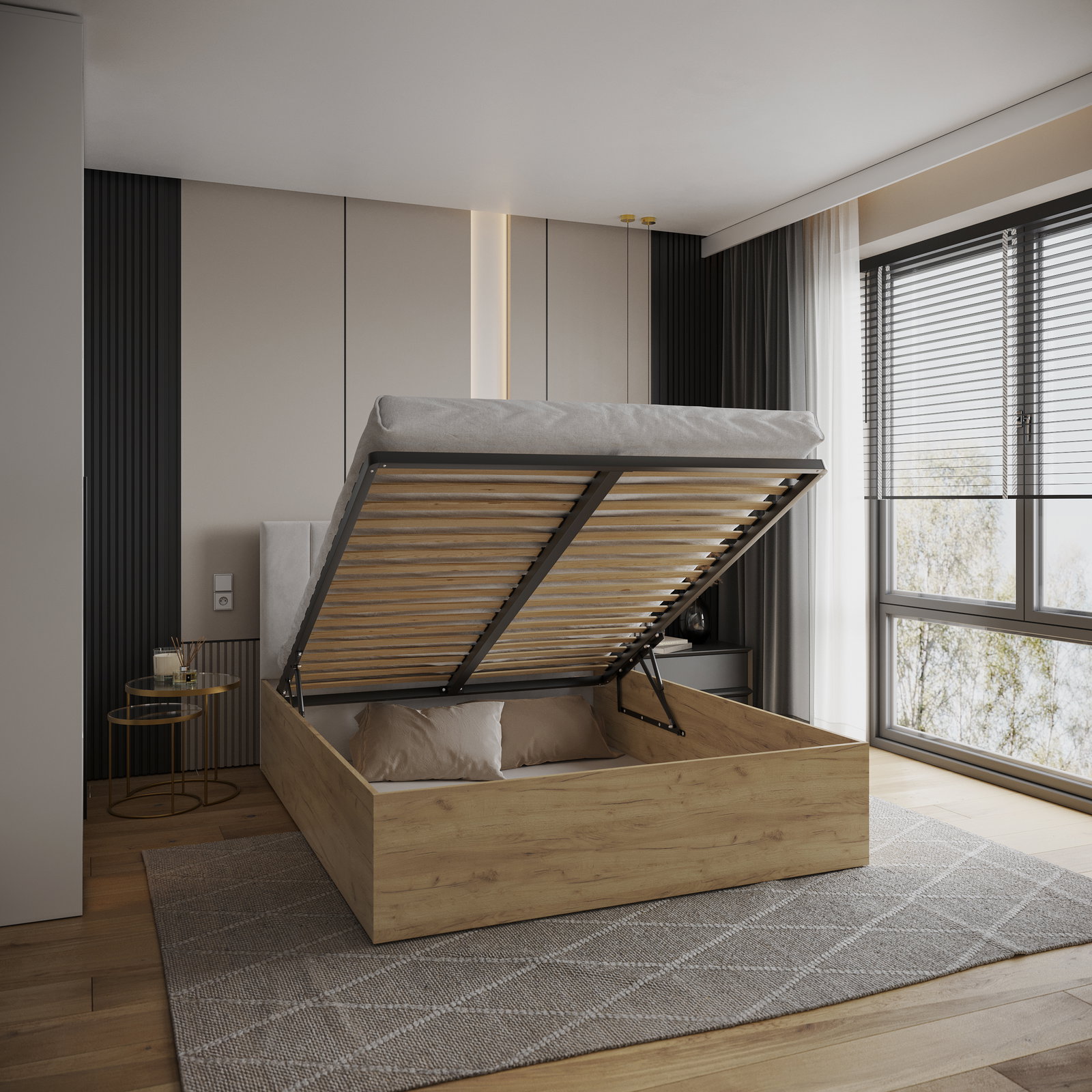 Čalúnená posteľ GRENADA 120x200 cm so zdvižným roštom biela