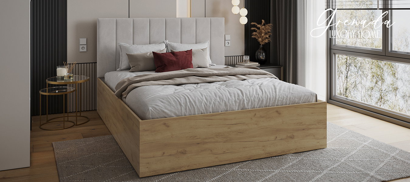 Čalúnená posteľ GRENADA 140x200 cm so zdvižným roštom biela