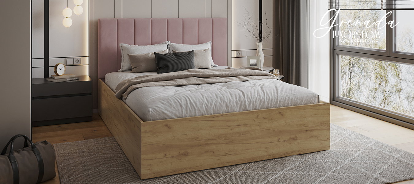 Čalúnená posteľ GRENADA 160x200 cm so zdvižným roštom ružová