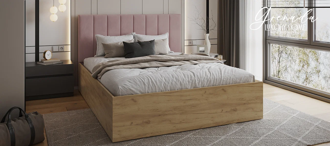 Čalouněná postel GRENADA 180x200 cm se zdvižným roštem růžová