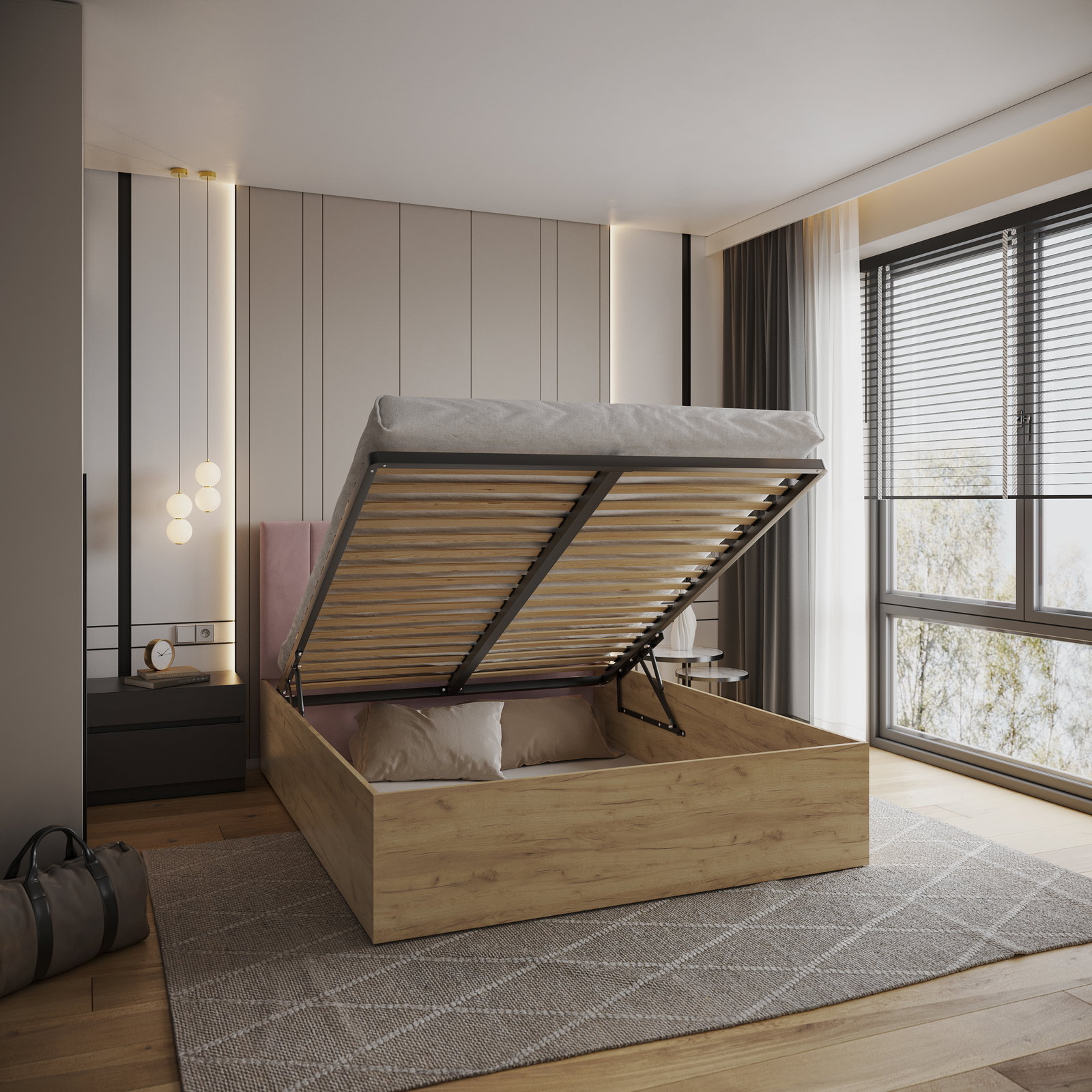 Čalúnená posteľ GRENADA 180x200 cm so zdvižným roštom ružová