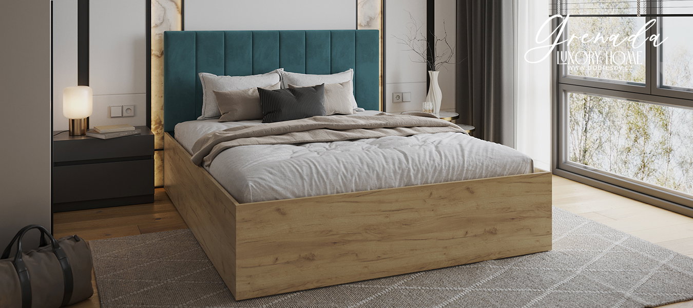 Čalúnená posteľ GRENADA 90x200 cm so zdvižným roštom tyrkysová