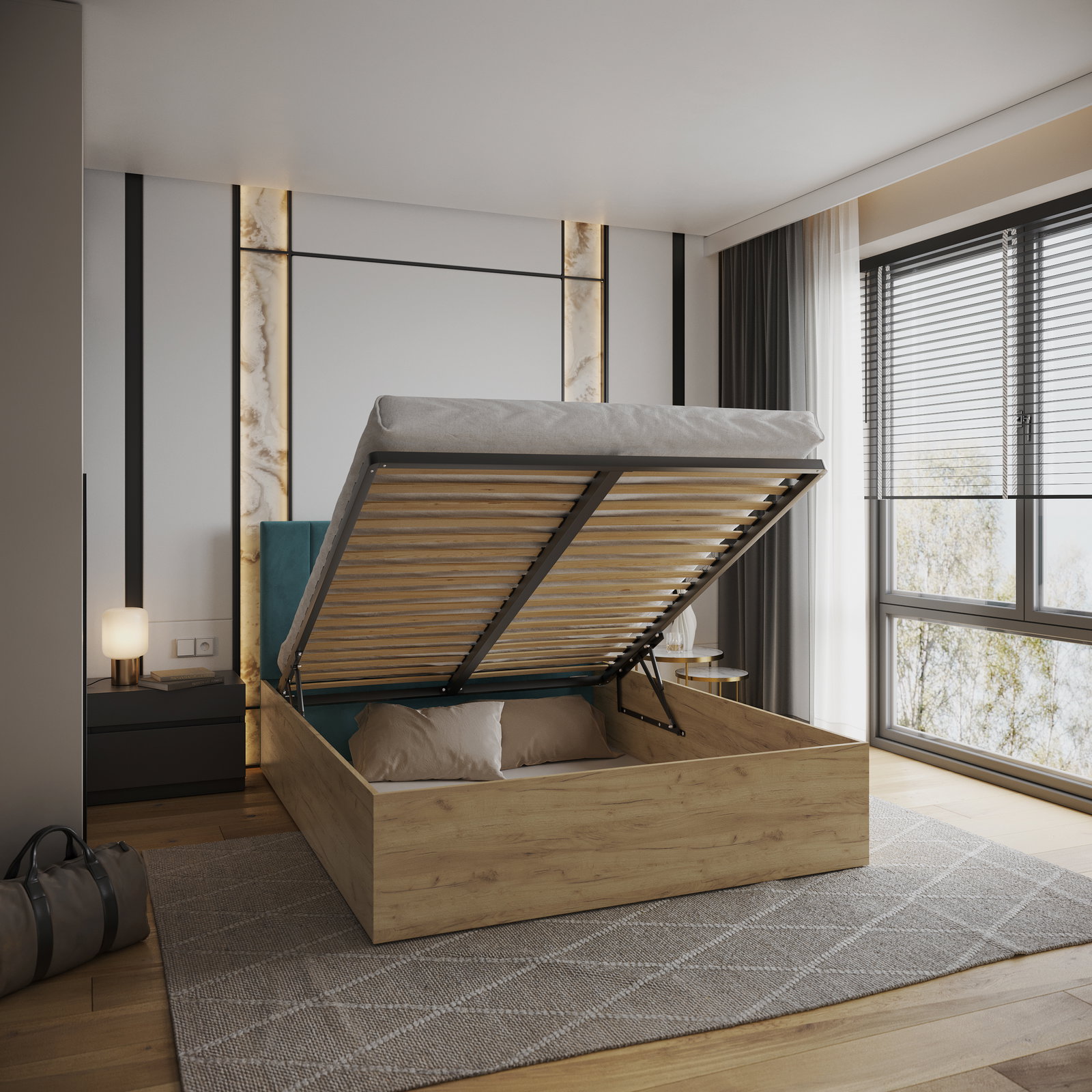 Čalúnená posteľ GRENADA 120x200 cm so zdvižným roštom tyrkysová