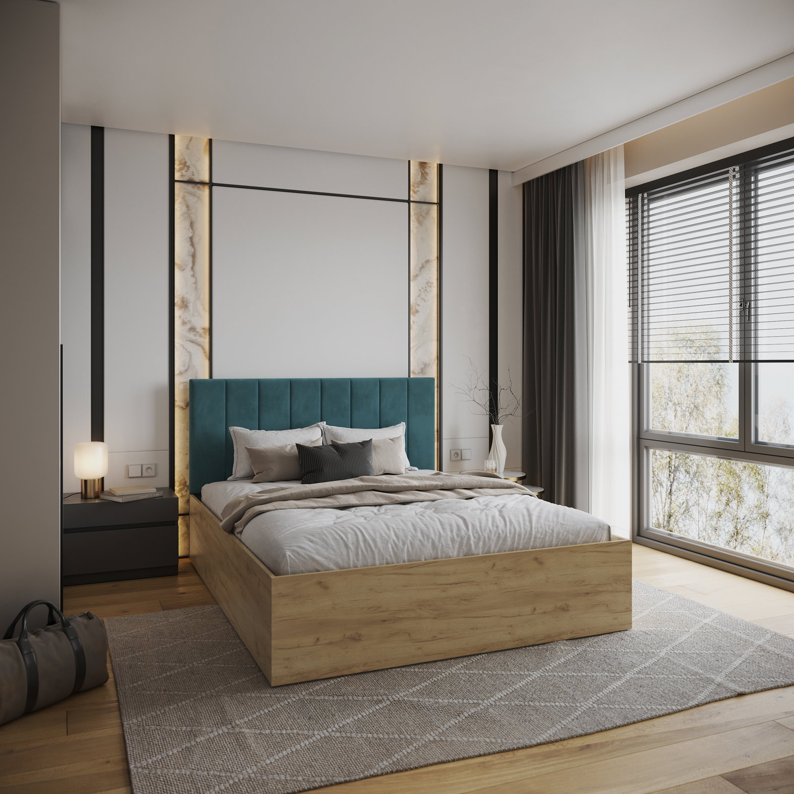 Čalúnená posteľ GRENADA 160x200 cm so zdvižným roštom tyrkysová