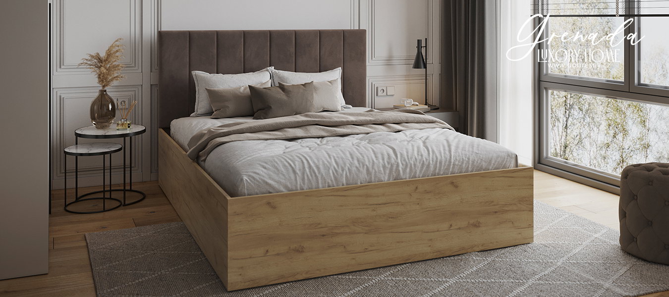 Čalúnená posteľ GRENADA 120x200 cm so zdvižným roštom hnedá