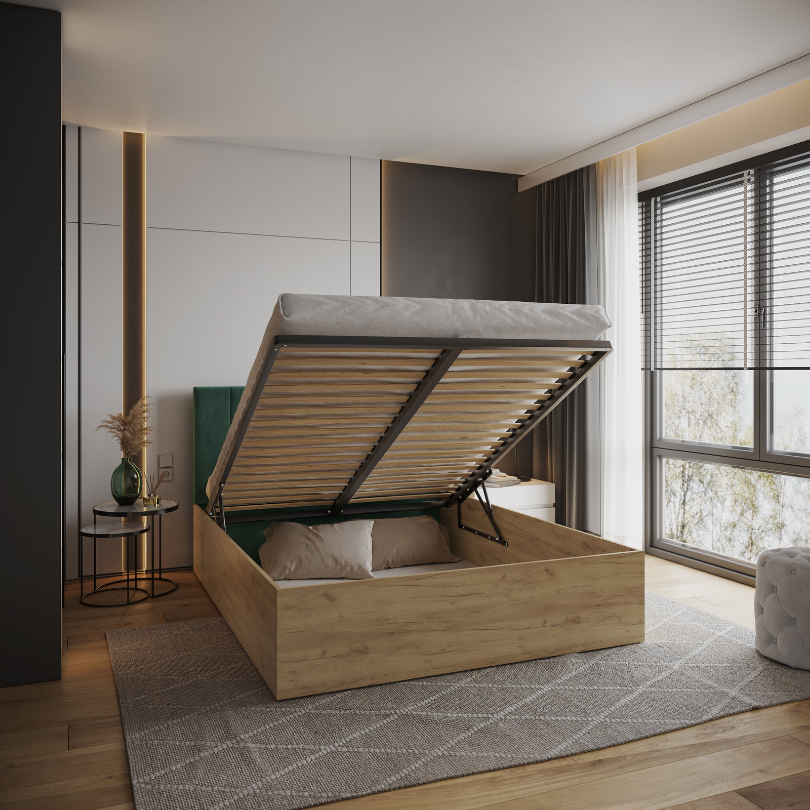 Čalúnená posteľ GRENADA 90x200 cm so zdvižným roštom zelená