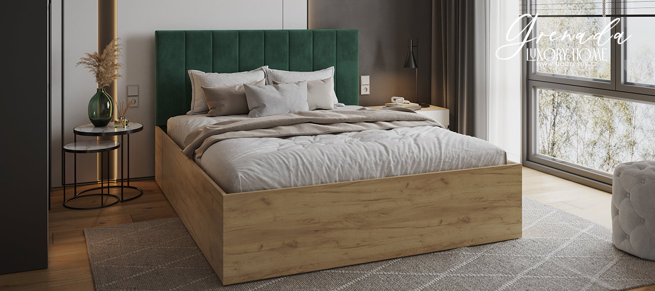 Čalúnená posteľ GRENADA 180x200 cm so zdvižným roštom zelená
