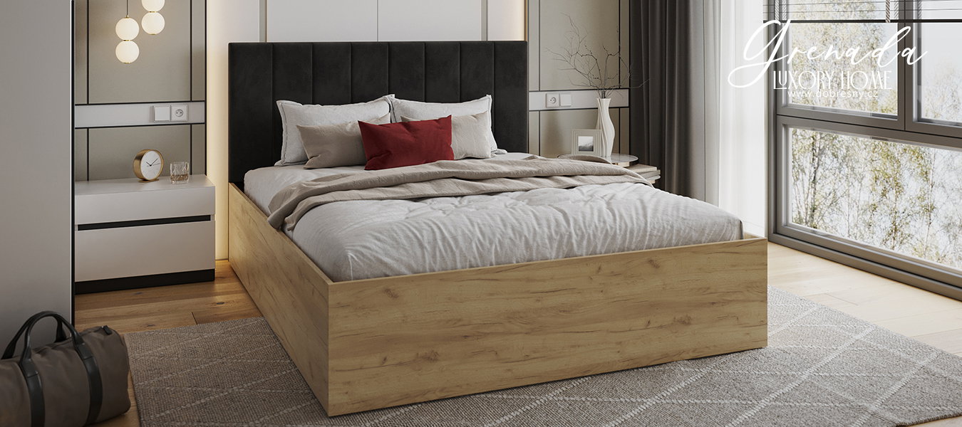 Čalúnená posteľ GRENADA 120x200 cm so zdvižným roštom čierna