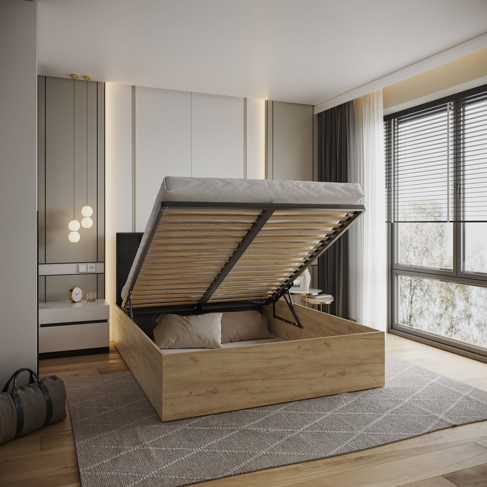 Čalúnená posteľ GRENADA 160x200 cm so zdvižným roštom čierna