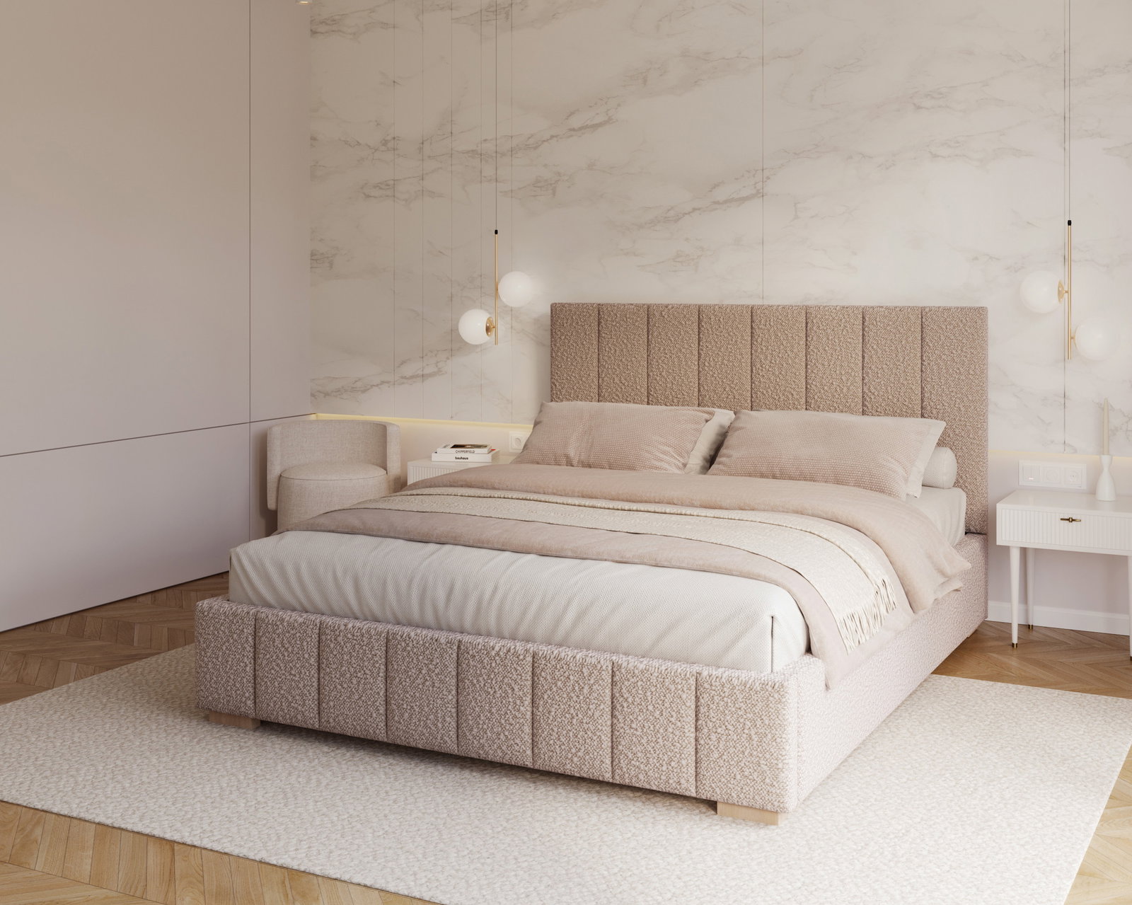 Čalúnená posteľ AUSTIN 90x200cm Ružová Boucle s úložným priestorom kovový rošt