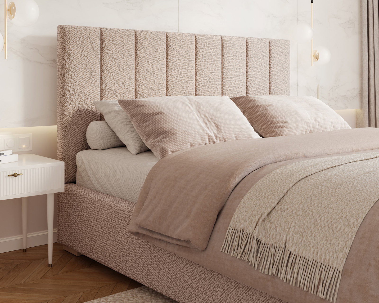 Čalúnená posteľ AUSTIN 90x200cm Ružová Boucle s úložným priestorom kovový rošt