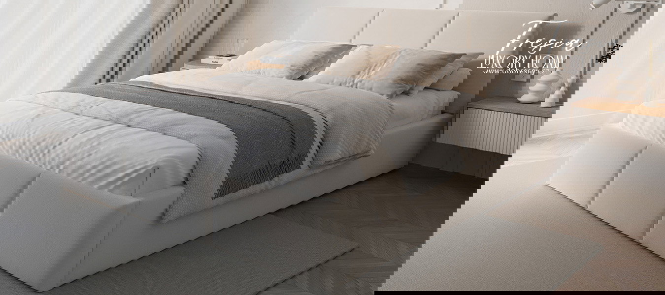 Čalúnená posteľ FRESIA 90x200cm Biela Paris s úložným priestorom kovový rošt
