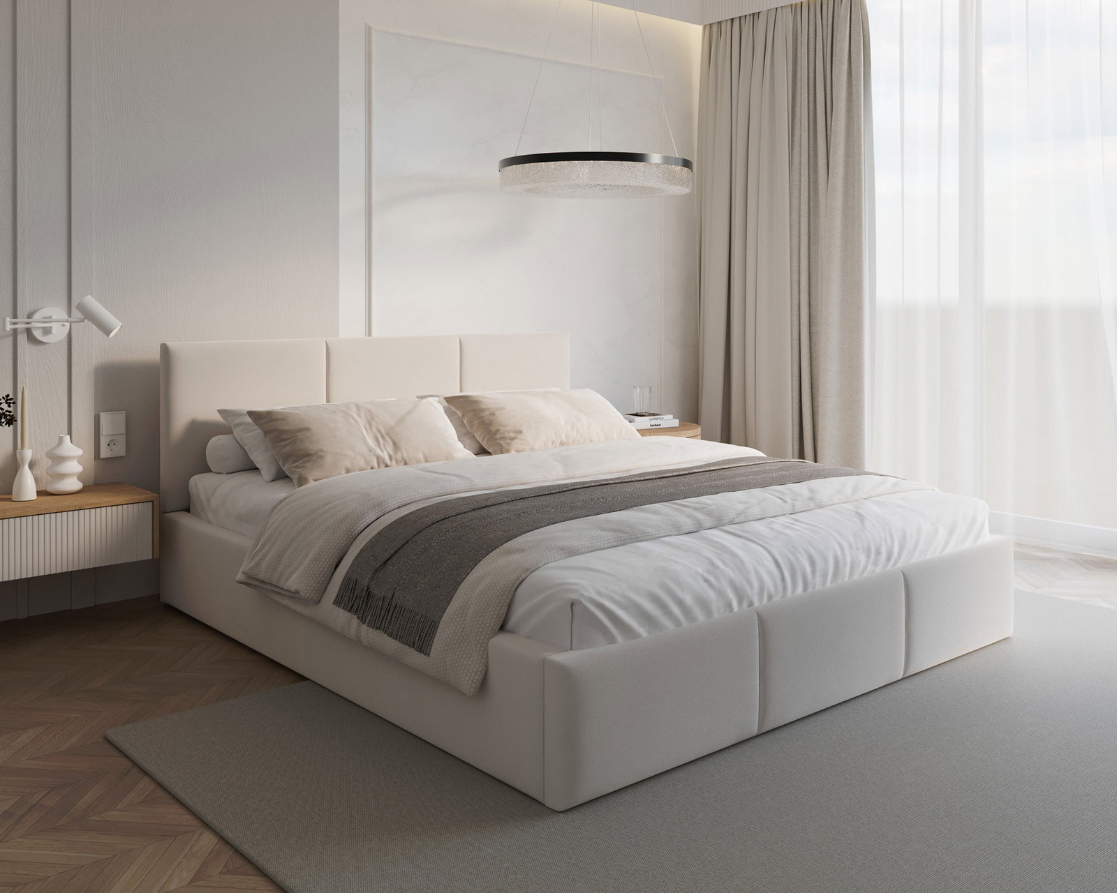 Čalúnená posteľ FRESIA 90x200cm Biela Paris s úložným priestorom kovový rošt