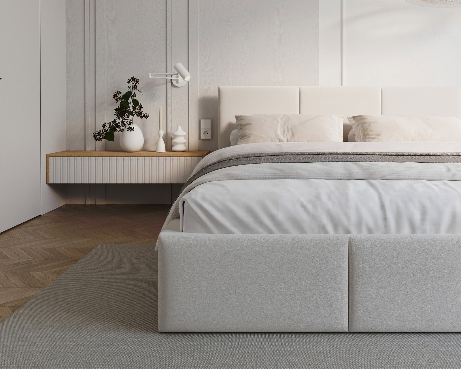 Čalúnená posteľ FRESIA 90x200cm Biela Paris s úložným priestorom kovový rošt