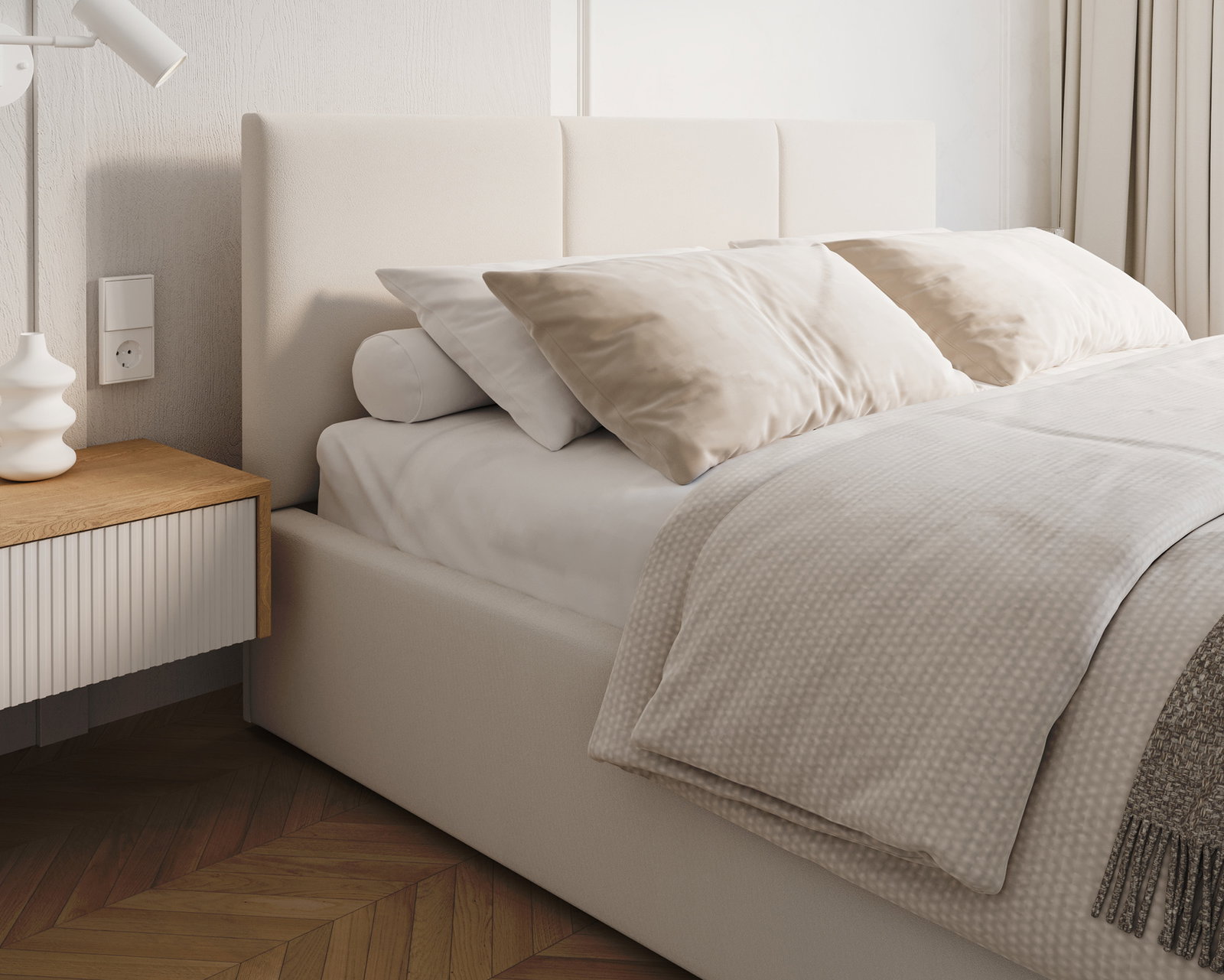 Čalúnená posteľ FRESIA 90x200cm Biela Paris s úložným priestorom kovový rošt