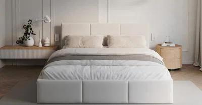Čalouněná postel FRESIA 90x200cm Bílá Paris s úložným prostorem kovový rošt