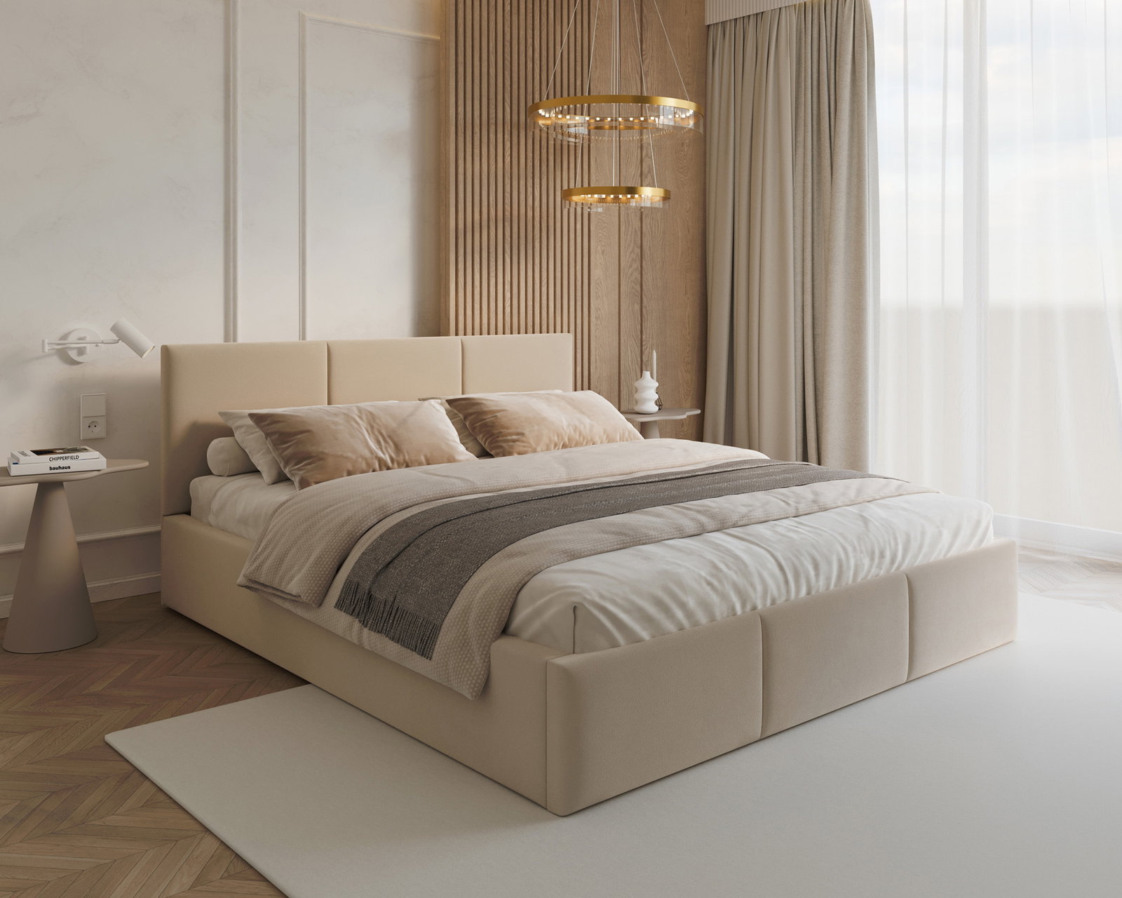 Čalúnená posteľ FRESIA 90x200cm Krémová Paris s úložným priestorom kovový rošt