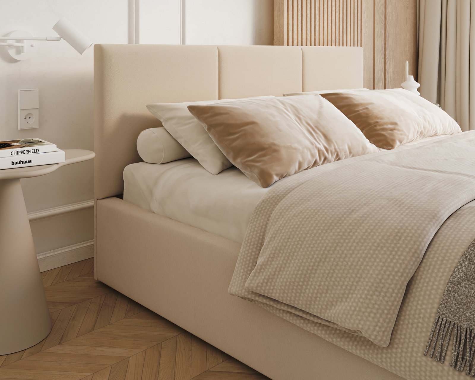 Čalúnená posteľ FRESIA 90x200cm Krémová Paris s úložným priestorom kovový rošt