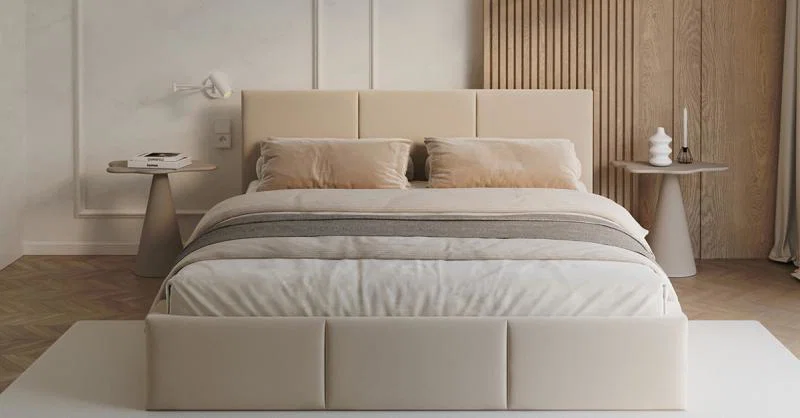 Čalouněná postel FRESIA 180x200cm Krémová Paris s úložným prostorem kovový rošt