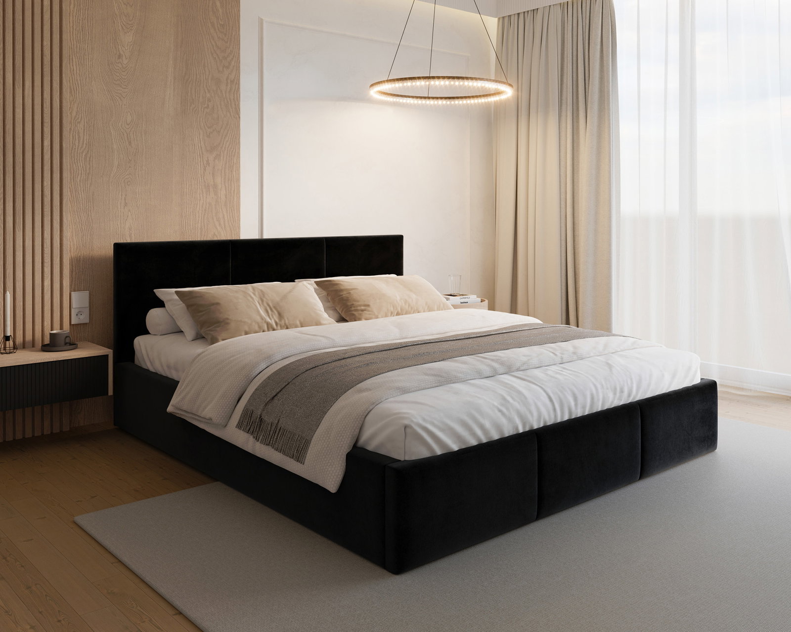 Čalúnená posteľ FRESIA 90x200cm Čierna Paris s úložným priestorom kovový rošt